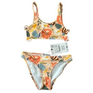 Zara Floral Print Bikini Kids Size 6 7 Peach Flower NEW